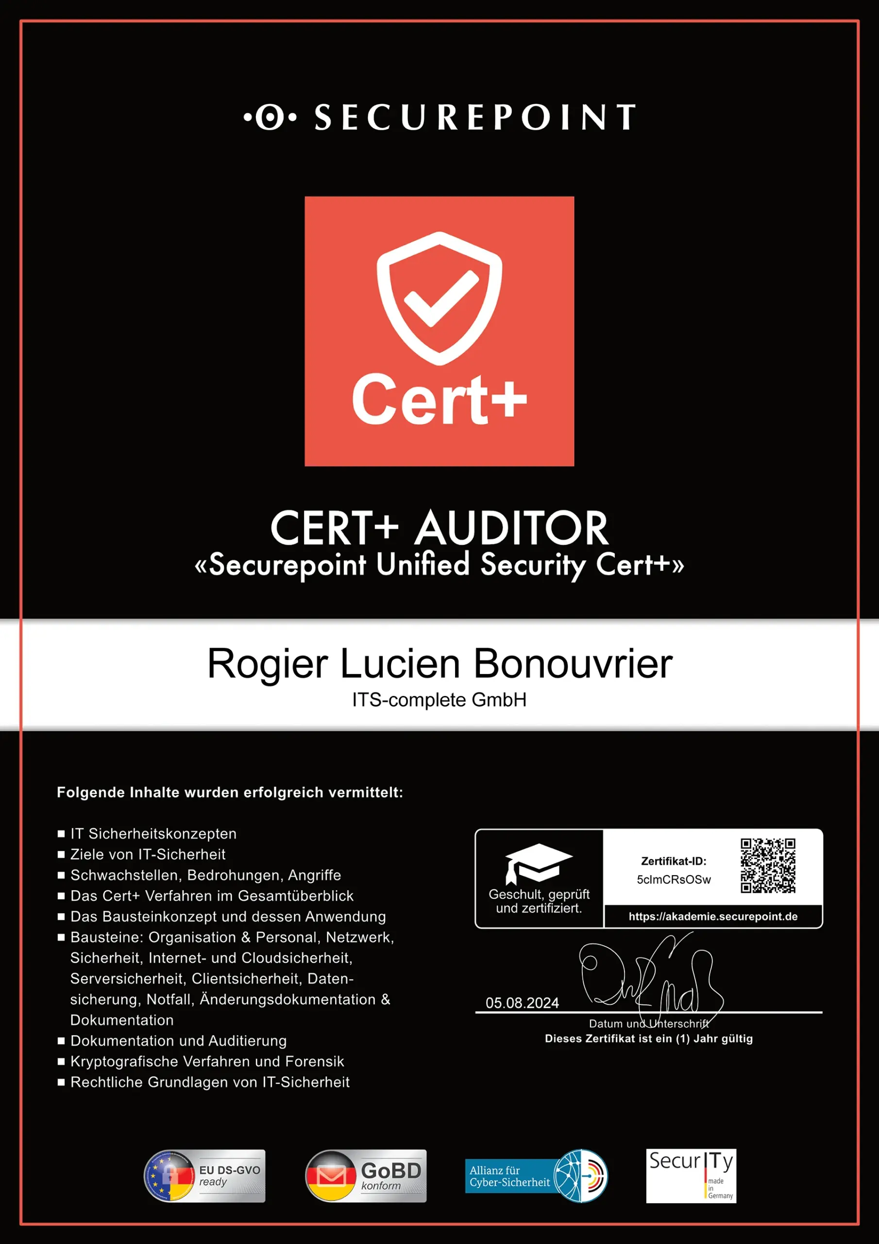 Zertifikat Securepoint Unified Security Cert+